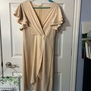 Elegant Cream Dress with Ruffle Sleeves